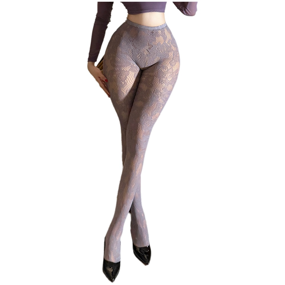 Fishnet Stocking Women - 여성용 플로럴 레이스 망사 타이츠 하이웨이스트