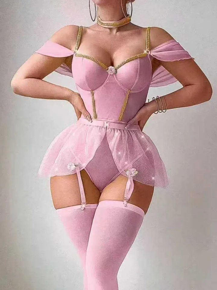 섹시하고 광택 있는 퍼프 소매 원피스 바디수트 ​ ​  - Fishnet Stocking Women 리뷰 및 가격